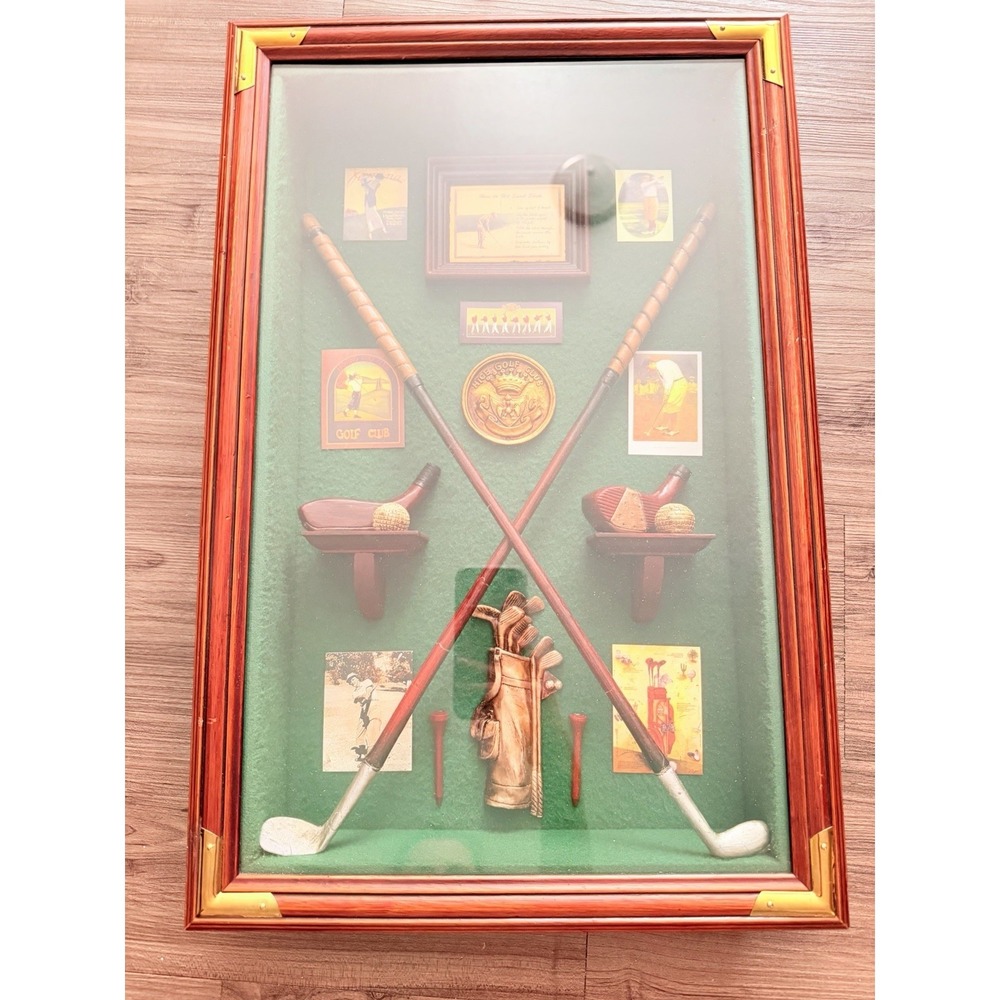 Vintage Golf Shadow Box Wall Decor Framed Clubs Balls Man Cave Display - Picture 2 of 8